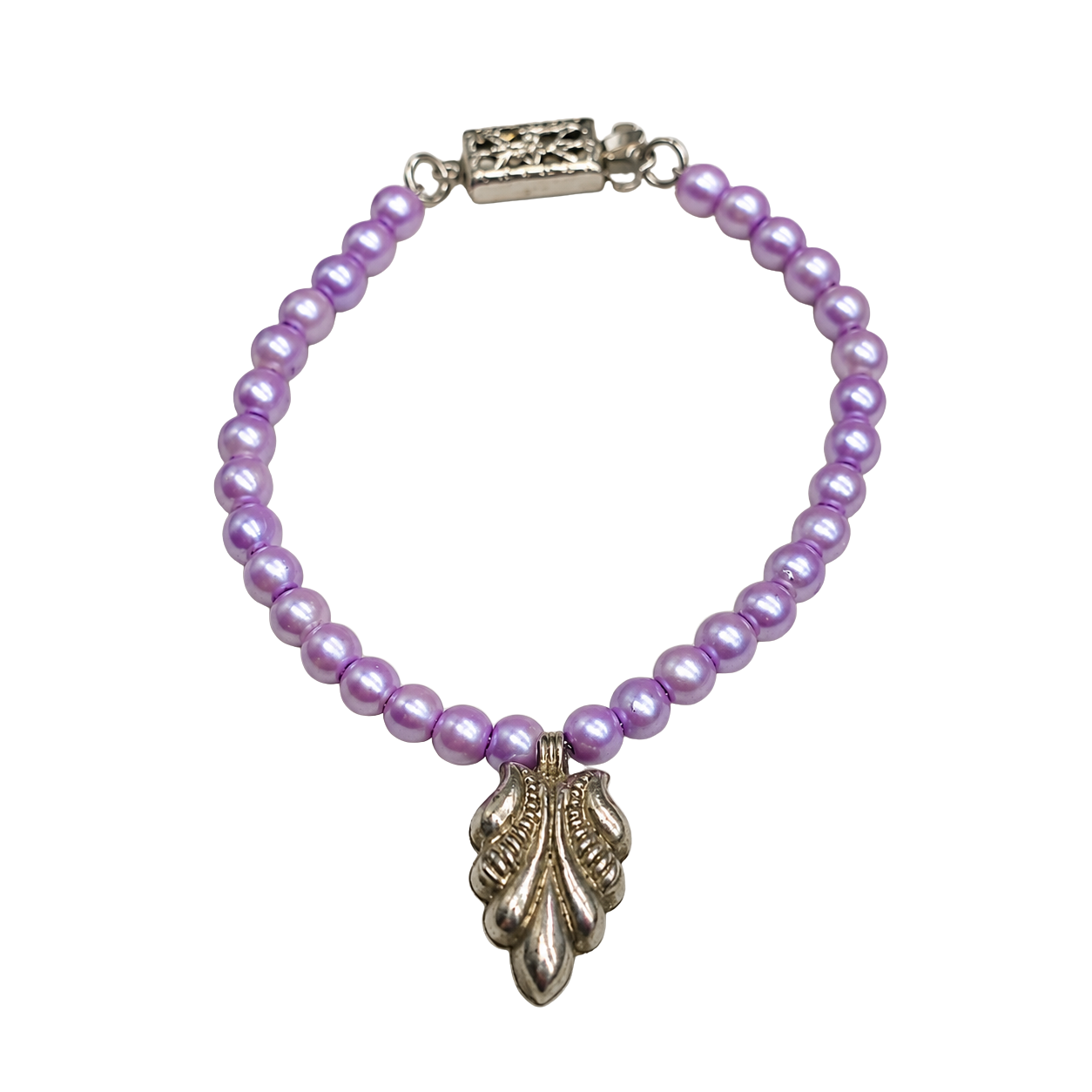 Lavender Purple Pearl Bead Leaf Charm Doll Necklace for 18-22” Vintage Doll