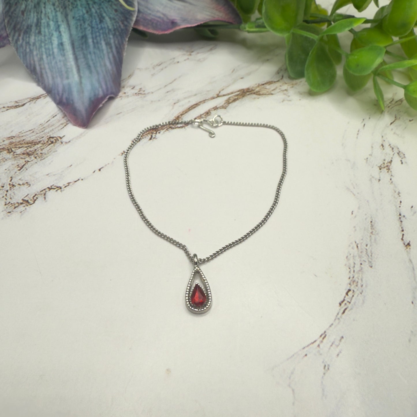 Red Teardrop Rhinestone Pendant Silver Chain Doll Necklace • 18 Inch Fashion Doll Jewelry