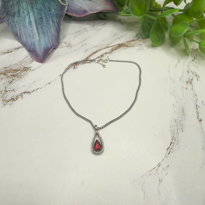 Red Teardrop Rhinestone Pendant Silver Chain Doll Necklace • 18 Inch Fashion Doll Jewelry