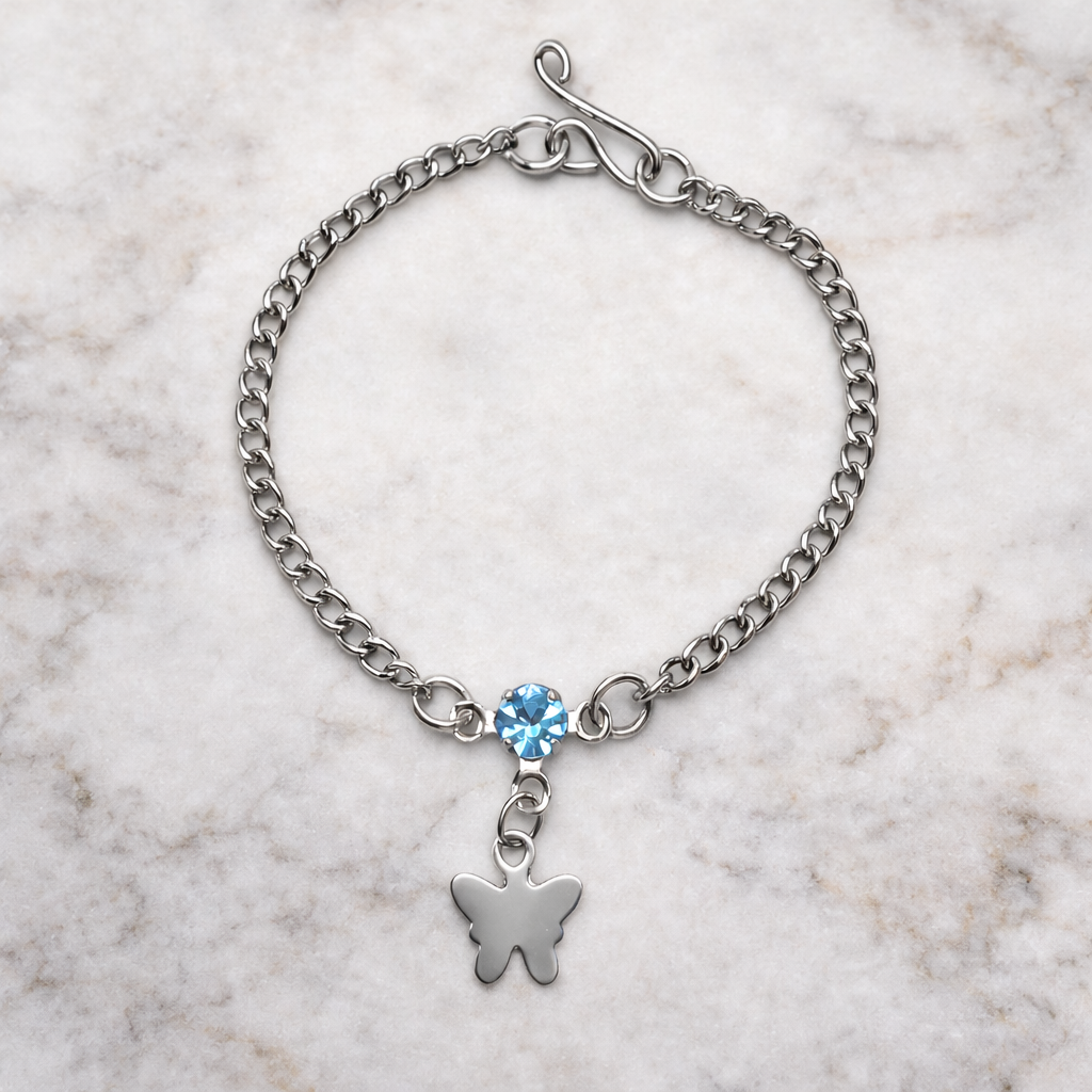 Silver Butterfly Blue Rhinestone Charm Doll Necklace • 14 Inch Fashion Doll Jewelry