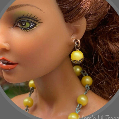Light Yellow Pearl Necklace Earrings Set • 16” Fashion Doll Jewelry