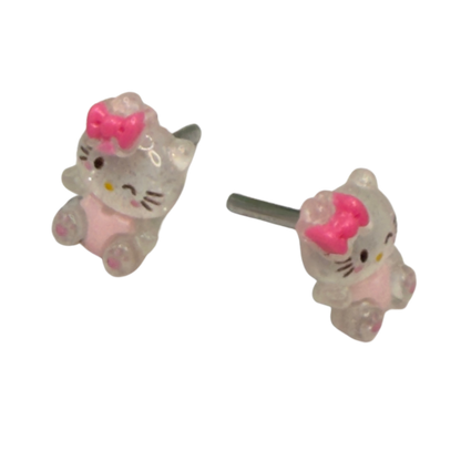 Hello Cat Kitty Pink Bow Post Doll Earrings •2mm Post fit 18 Inch Fashion Doll