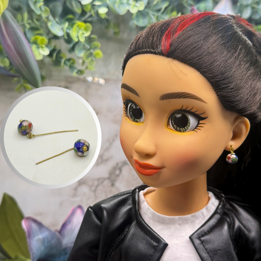 Blue Cloisonné Floral Design Doll Earrings • 18 Inch Fashion Doll Jewelry