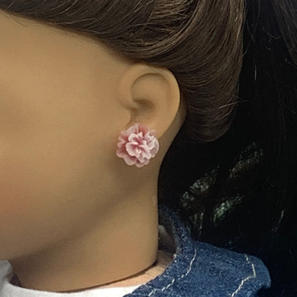 Pink Flower Rose Post Doll Earrings 2mm Post • fits 18” American Girl Doll
