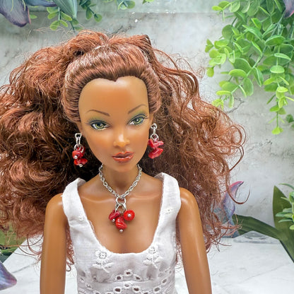 Red Stone Chip Dangle Doll necklace & Earrings • 16 Inch Fashion Doll Jewelry