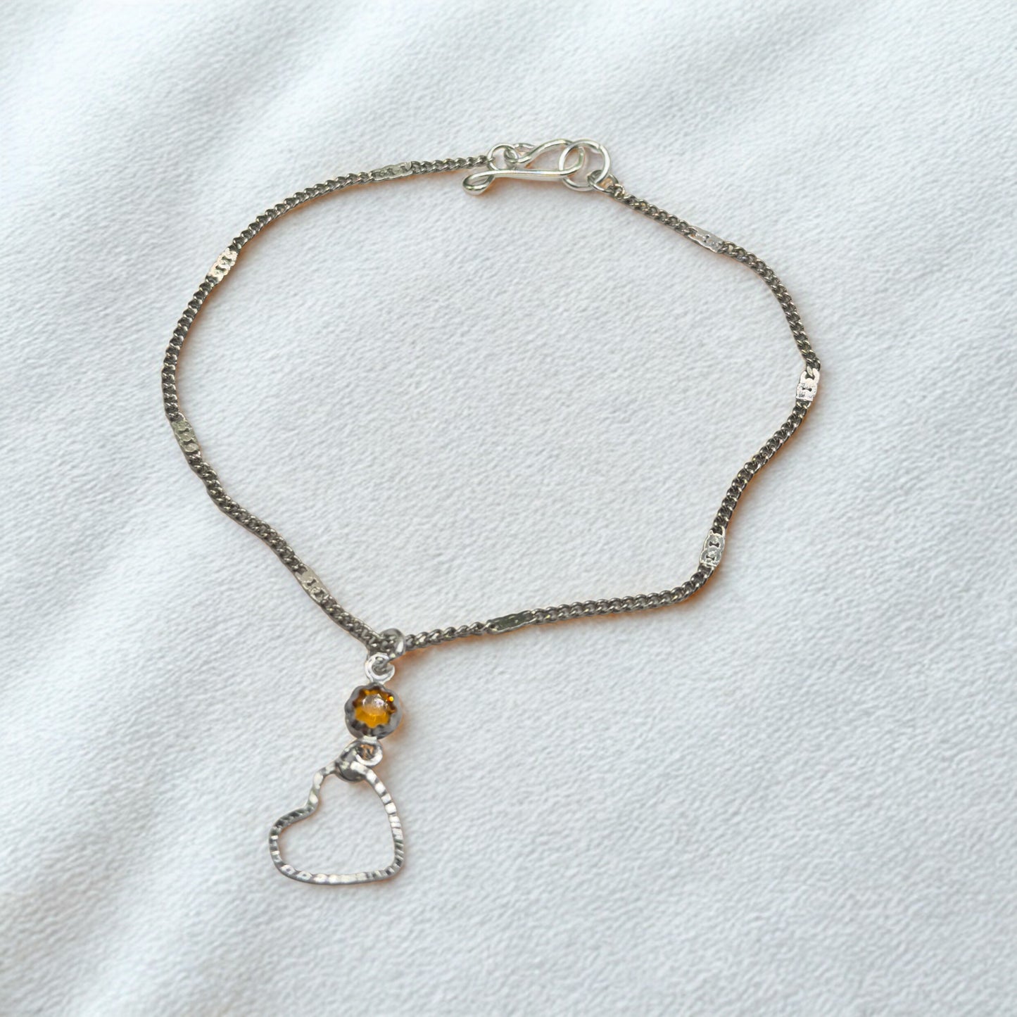 Yellow Orange Crystal Silver Open Heart Charm Doll Necklace • 18 Inch Fashion Doll Jewelry