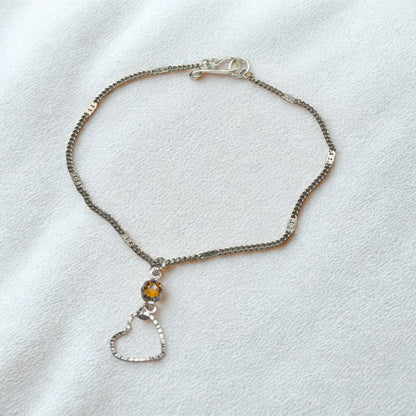 Yellow Orange Crystal Silver Open Heart Charm Doll Necklace • 18 Inch Fashion Doll Jewelry