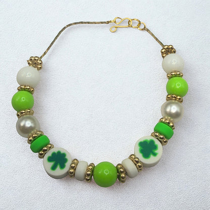 Green White Bubble Gum Beaded Four-Leaf Clover Doll Necklace • 18 Inch Fashion Doll Jewelry