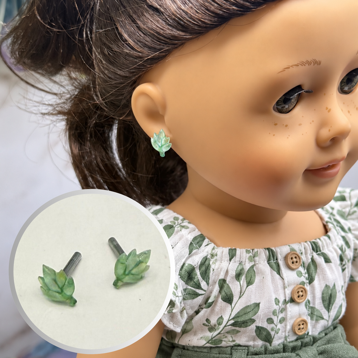 Green Fall Leaf 2mm Post Doll Earrings | fits 18 Inch Fashion Doll • American Girl