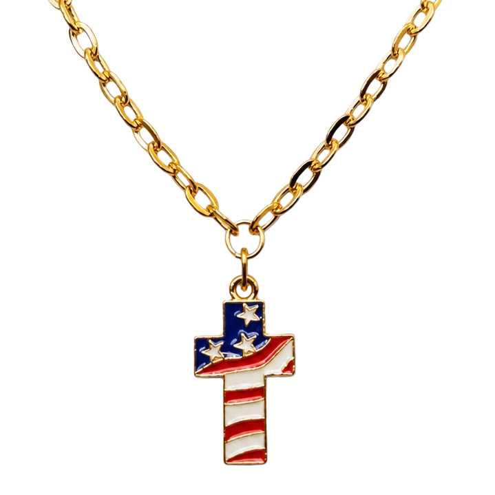 Red White Blue Flag Cross Charm Doll Necklace for 18 Inch Fashion Doll