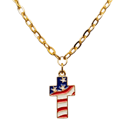 Red White Blue Flag Cross Charm Doll Necklace for 18 Inch Fashion Doll