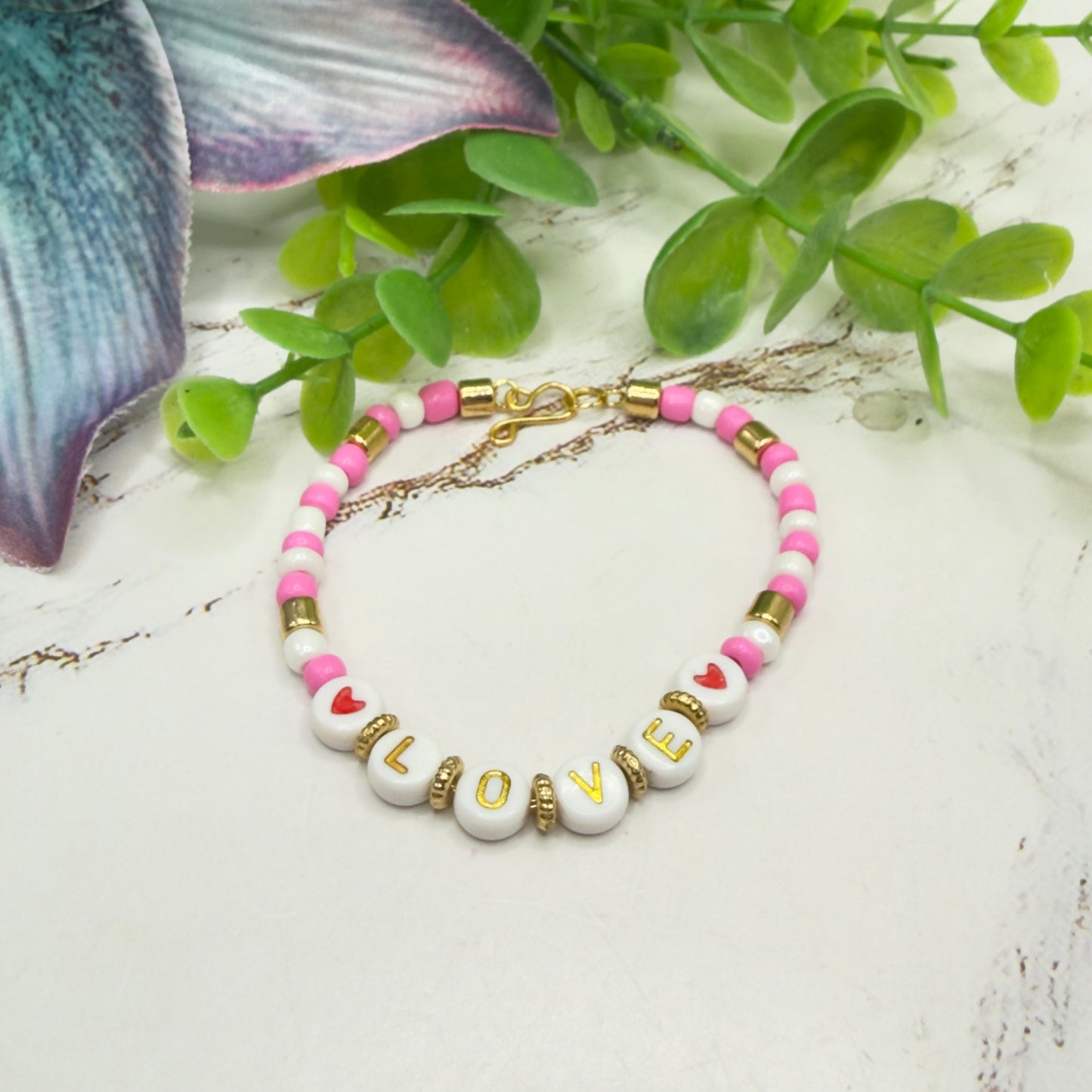 LOVE Pink White Gold Beaded Valentine’s Day Doll Necklace • 18 Inch Fashion Doll Jewelry