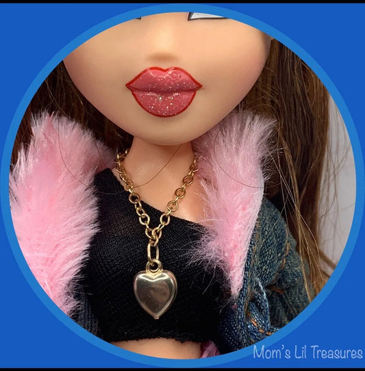 Gold Heart Charm Doll Necklace • 10-12” Doll Jewelry • for Rainbow High Bratz