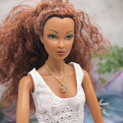 Peach Pink Acrylic Crystal Butterfly Gold Chain Doll Necklace for 16 Inch Fashion Dolls