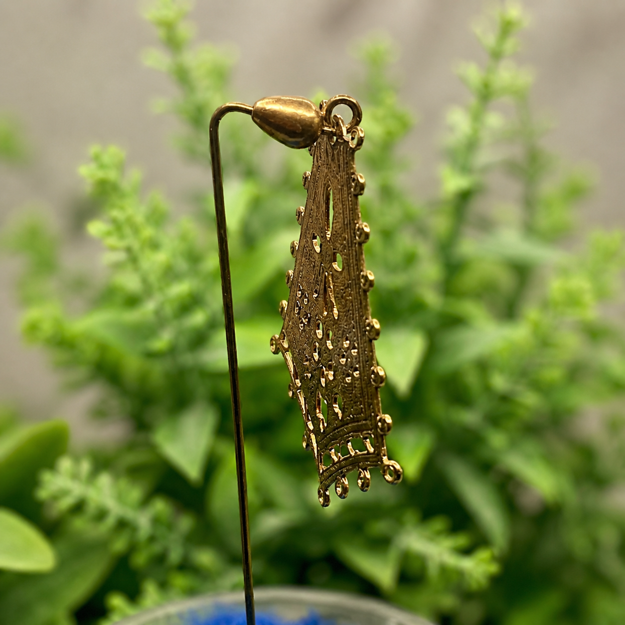 Floral Design Metal Dangle -  Gold Tone - 5” Pin • Hatpin - Stick Pin