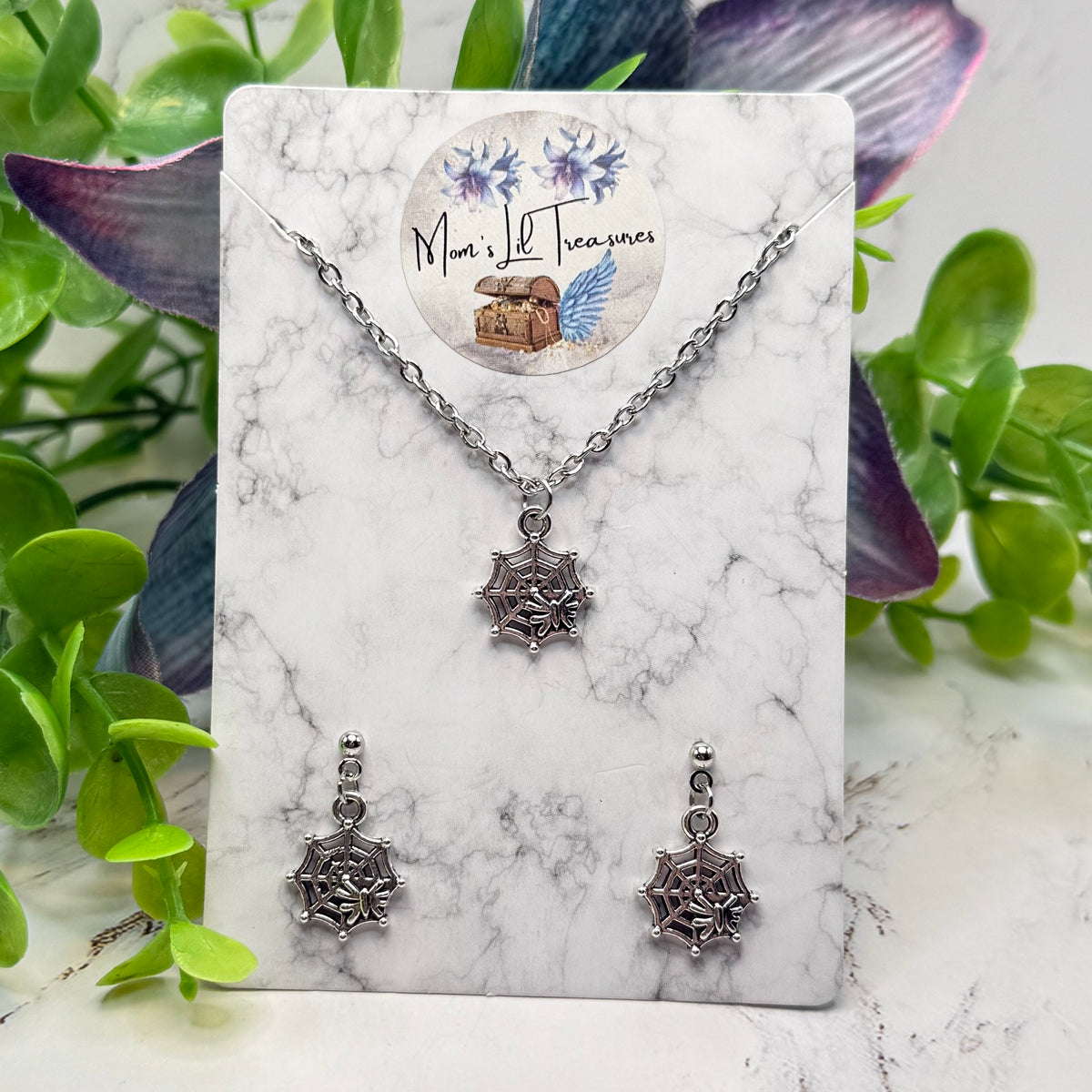 Silver Spider Web Halloween Necklace and Earrings Set | for 18 Inch Fashion Doll