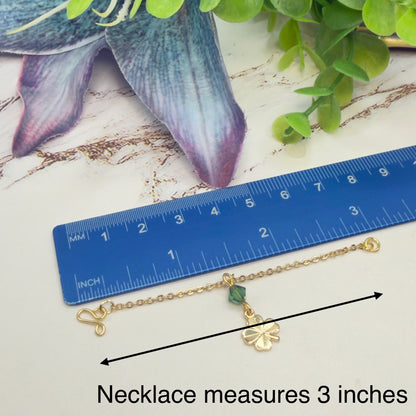 Clover Charm Green Crystal Pendant Gold Chain Doll Necklace • 16 Inch Fashion Doll Jewelry