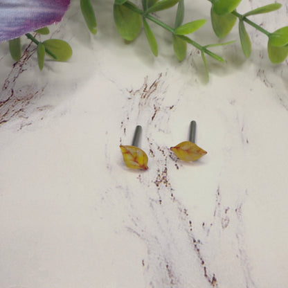 Yellow Golden Autumn Fall Leaf Post Doll Earrings •2mm Post • 18 Inch Fashion Doll