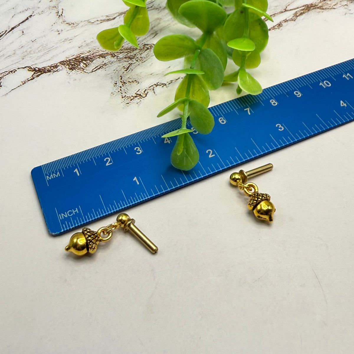 Gold Acorn Fall Charm Doll Necklace & 2mm Post Earrings | for 18 Inch Dolls • American Girl