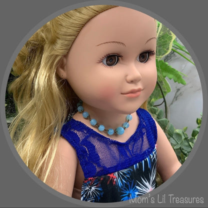 Turquoise Blue Glass Beaded Doll Necklace • 18 Inch Fashion Doll Jewelry
