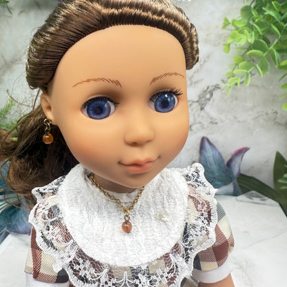 Brown Acrylic Drop Bead Gold Chain Doll Necklace & Earrings • 14 Inch Fashion Doll Jewelry