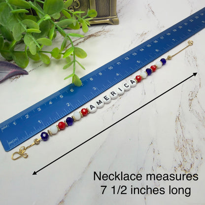 America Red White Blue Beaded Charm Doll Necklace for 18 Inch Fashion Doll