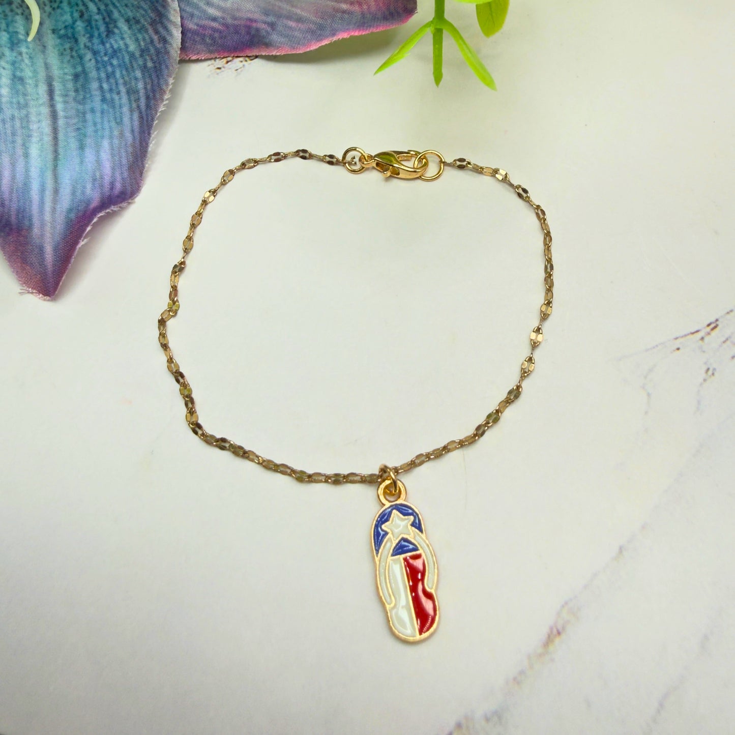 Red White Blue Flag Patriotic Flip Flop Sandal Charm Doll Necklace for 18 Inch Fashion Doll