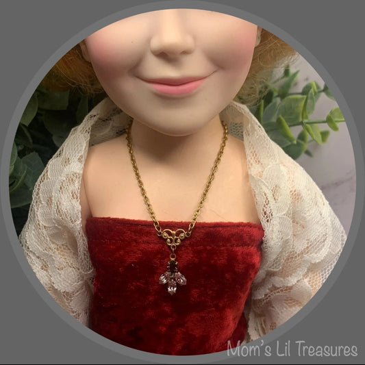 Purple Shades Rhinestone Pendant Gold Tone Necklace• 18-20” Vintage Doll Jewelry