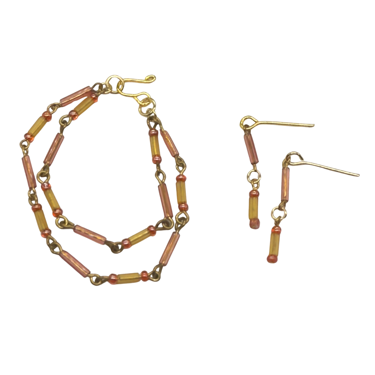 Pink Orange Glass Doll Necklace Earrings Set • 16” Fashion Doll Jewelry