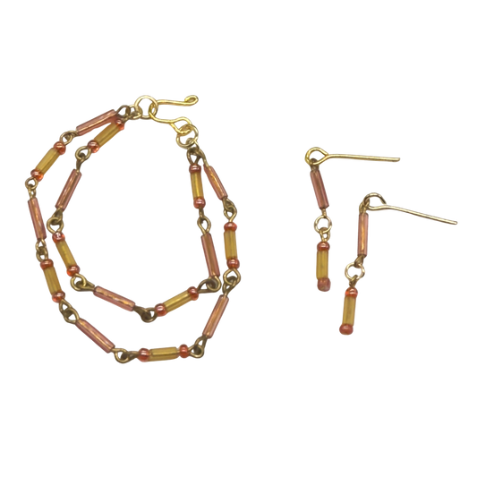 Pink Orange Glass Doll Necklace Earrings Set • 16” Fashion Doll Jewelry