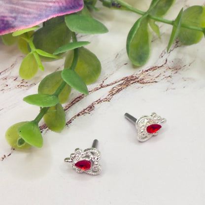 Red Rhinestone Silver Filigree Heart Post Doll Earrings • 2mm and Post for 18 Inch Fashion Doll