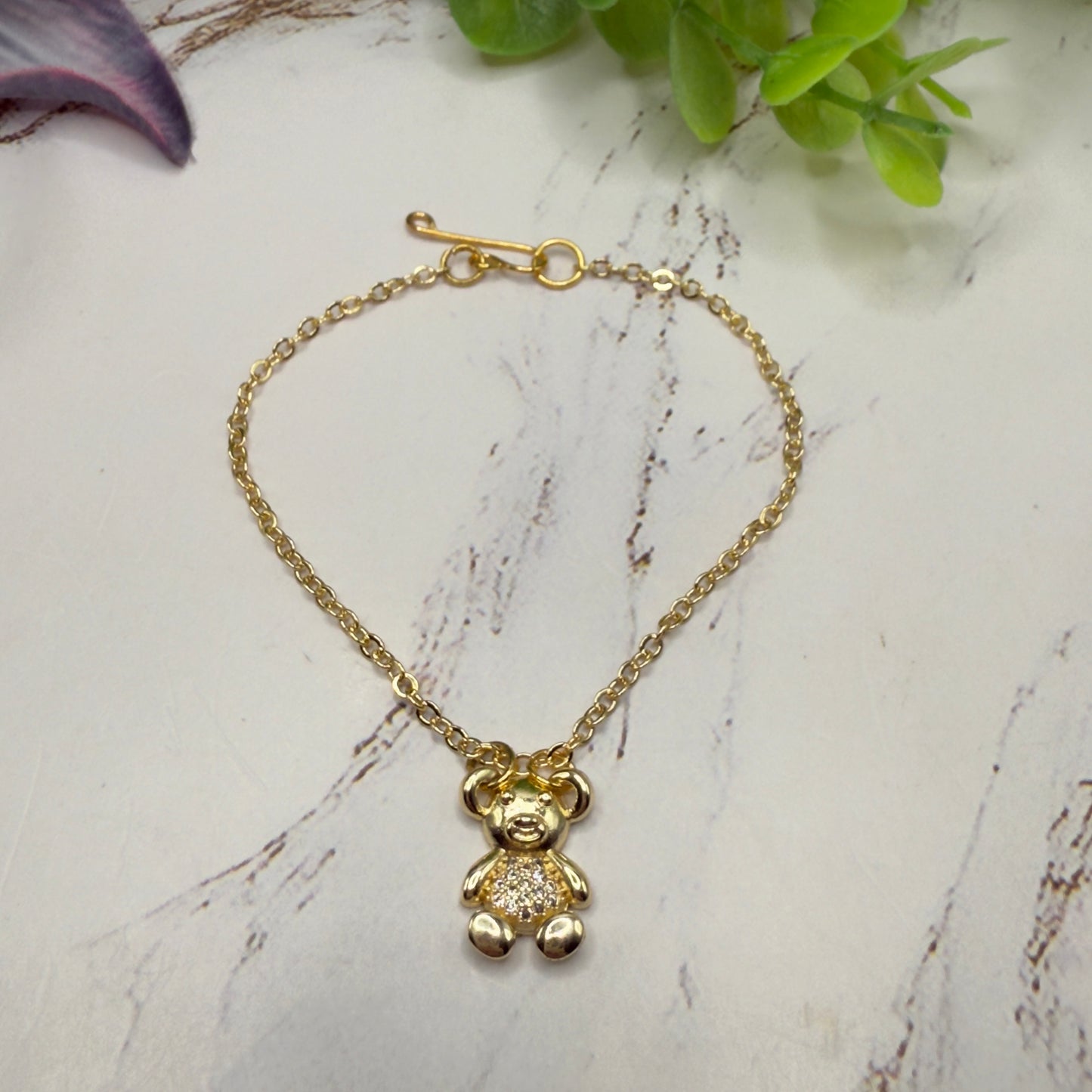 Gold Teddy Bear Rhinestone Accented Pendant Doll Necklace • 18 Inch Fashion Doll Jewelry