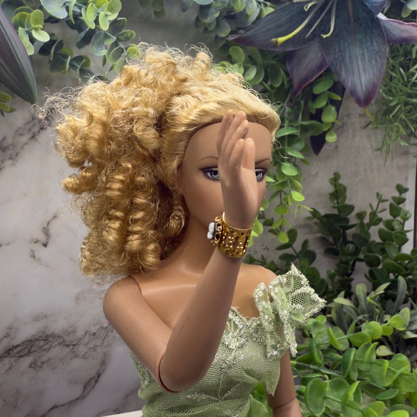 Black & White Cameo Gold Filigree Cuff Doll Bracelet • 16” Fashion Doll Jewelry