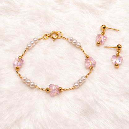 Light Pink Acrylic Crystal & Pearl Beaded Doll Necklace and Earrings Set • 18 Inch Fashion Doll Jewelry