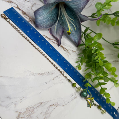 Green  Enamel  Rhinestone  Acrylic Beaded Chain • Car Mirror Charm / Sun Catcher