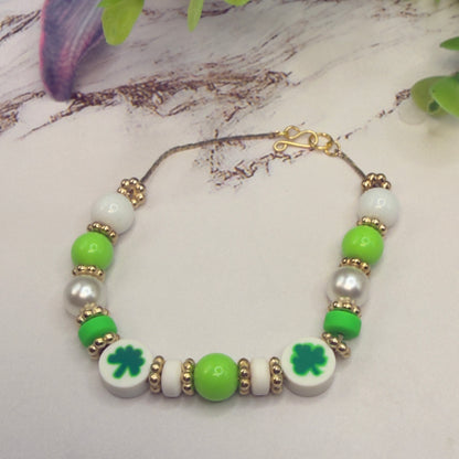 Green White Bubble Gum Beaded Four-Leaf Clover Doll Necklace • 18 Inch Fashion Doll Jewelry