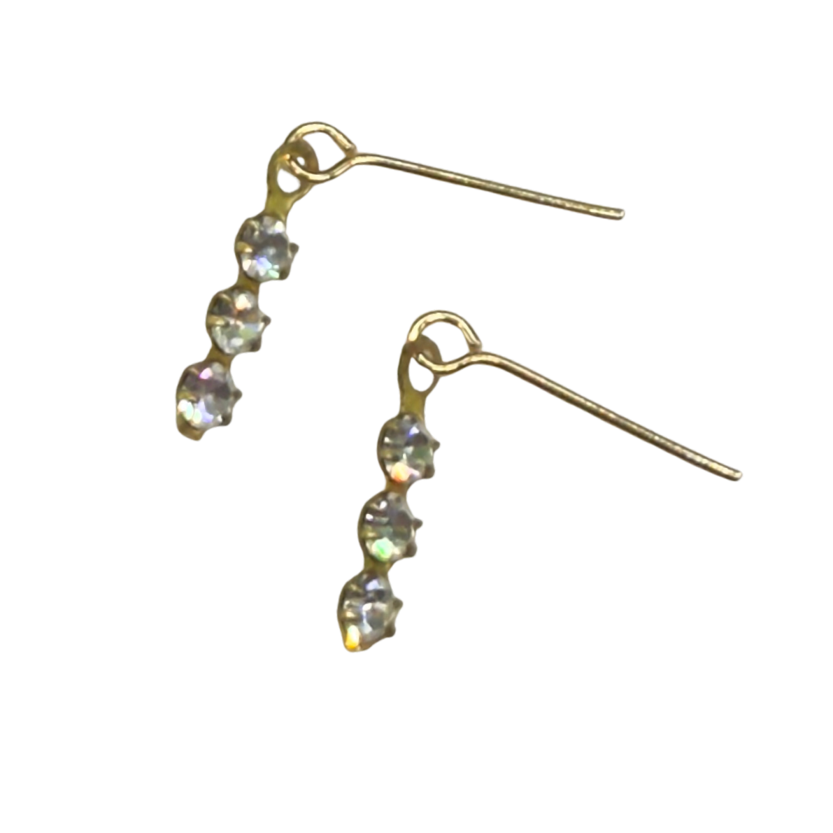 Gold 3 Clear Rhinestone Dangle Doll Earrings • 16 Inch Fashion Doll Jewelry