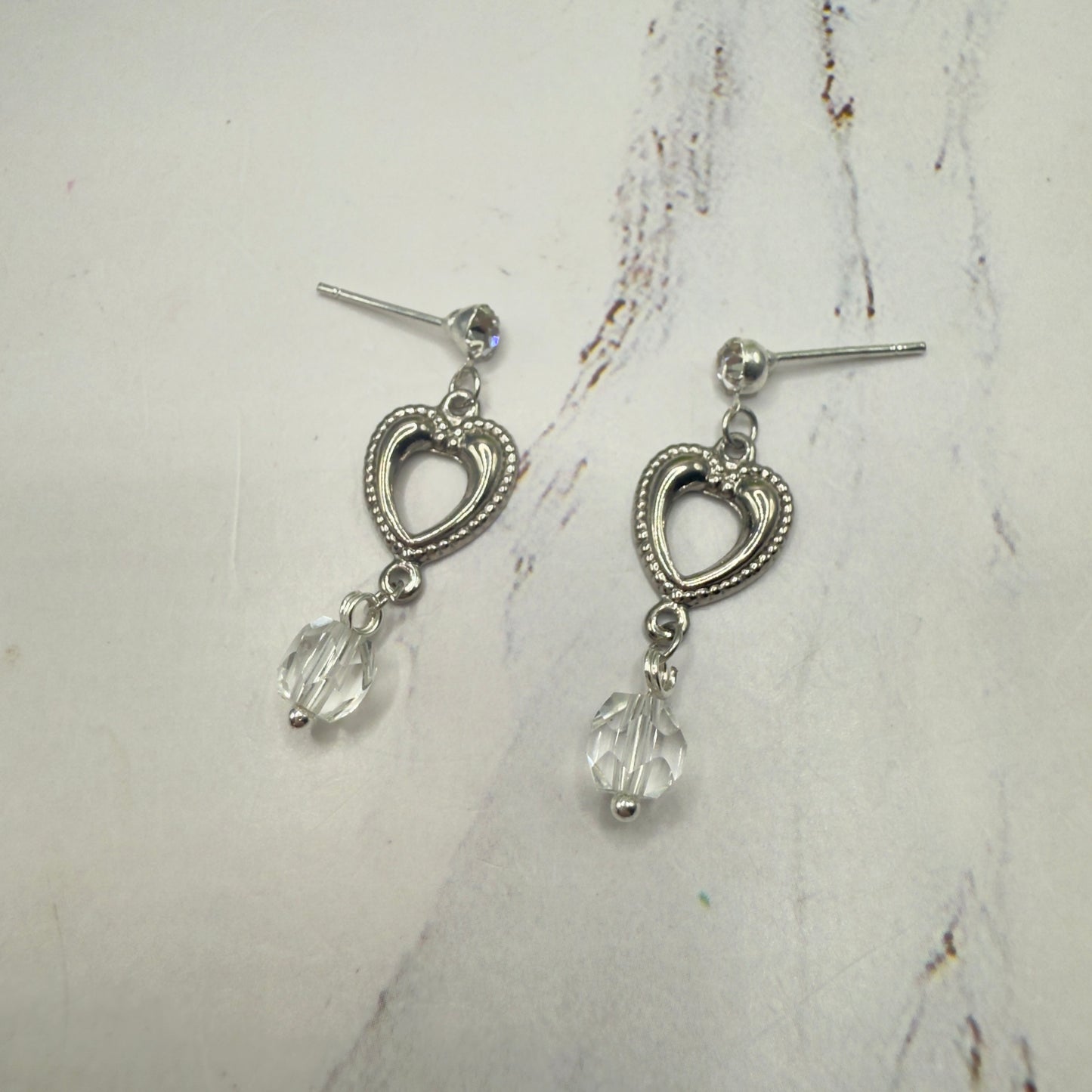 Silver Heart Clear Crystal Dangle Doll Earrings • 18 Inch Fashion Doll Jewelry