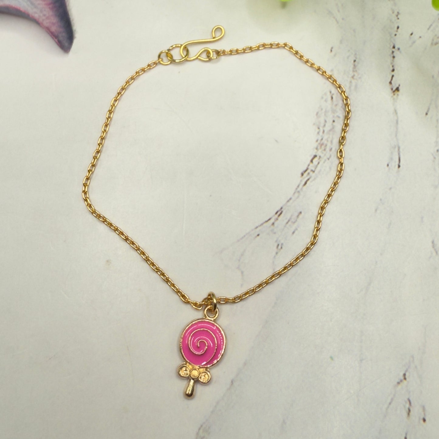 Pink Lollipop Charm Gold Chain Doll Necklace • 18 Inch Fashion Doll Jewelry