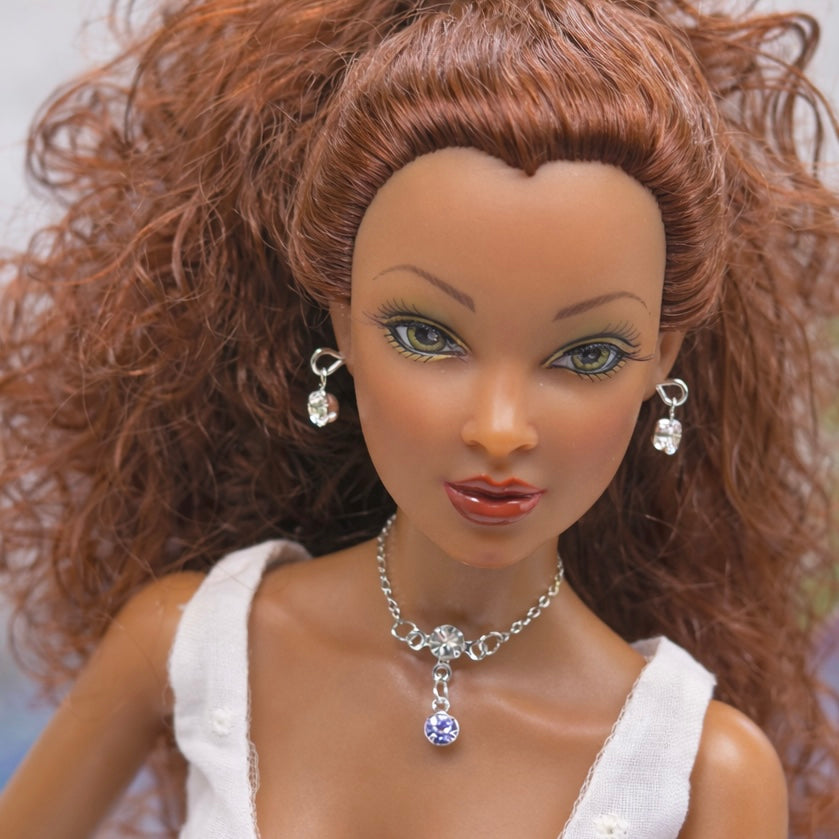 Clear & Light Purple Silver Doll Necklace & Earrings • 16 Inch Fashion Doll Jewelry