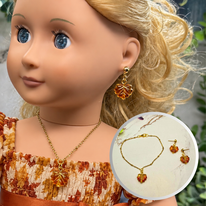 Autumn Fall Leaf Dangle Doll Necklace and Earrings Set | for 18 Inch Fashion Dolls