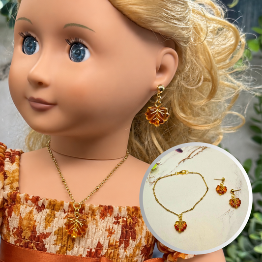 Autumn Fall Leaf Dangle Doll Necklace and Earrings Set | for 18 Inch Fashion Dolls