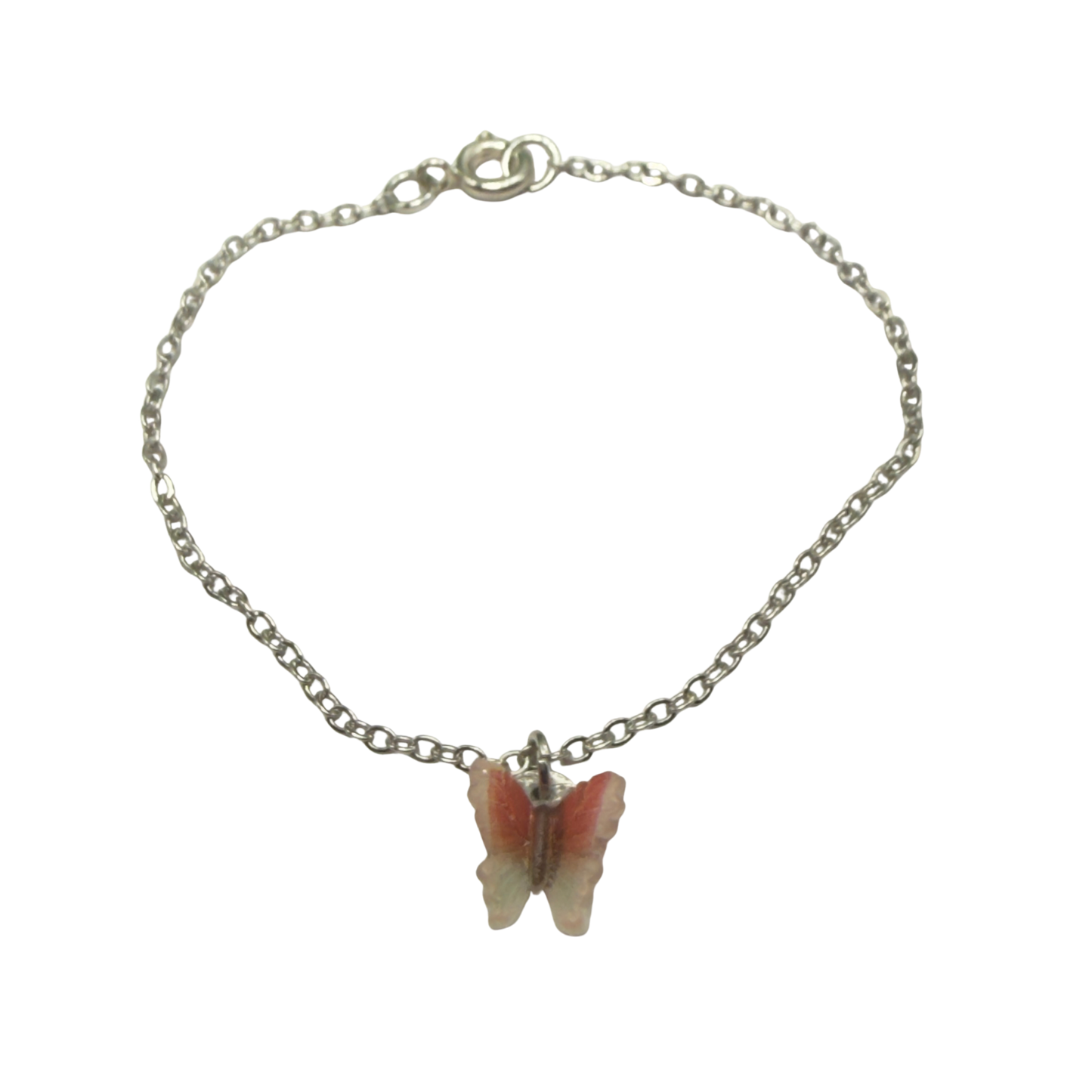 Coral Red Brown Gradient Butterfly Charm Silver Doll Necklace • 18 Inch Fashion Doll Jewelry