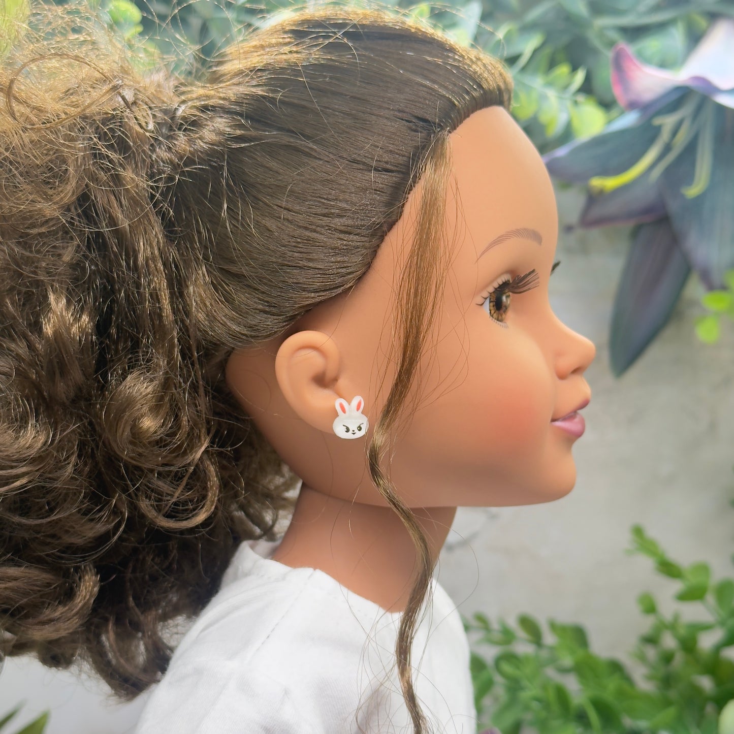 White Easter Bunny Post Doll Earrings • 18 Inch Fashion Doll Jewelry
