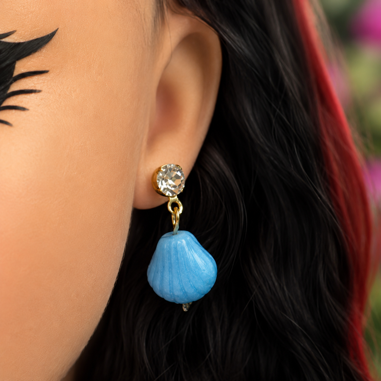 Blue Glass Shell Rhinestone Post Dangle Doll Earrings • 18 Inch Doll Jewelry