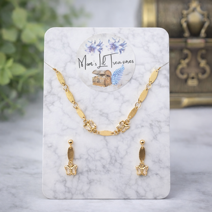 Gold Oval Link Clear Acrylic Crystal Butterfly Charm Doll Necklace & Earrings • 18 Inch Fashion Doll Jewelry