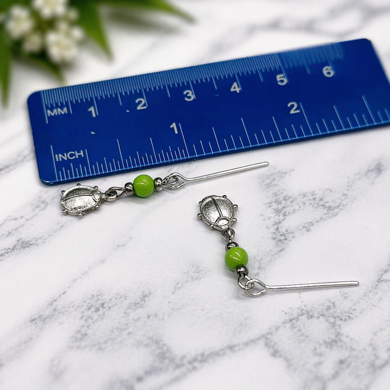 Green Glass Silver Lady Bug Dangle Doll Earrings for 18 Inch Fashion Doll Jewelry