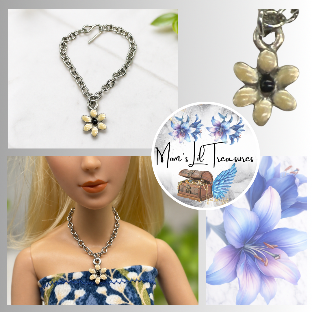 Flower Pendant Silver Chain Doll Necklace • 16 Inch Fashion Doll Jewelry