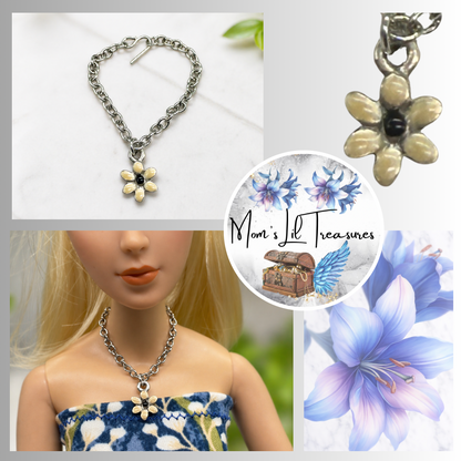 Flower Pendant Silver Chain Doll Necklace • 16 Inch Fashion Doll Jewelry