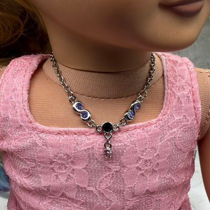 Pink Purple Rhinestone Silver Doll Necklace & Earrings Set • 18 Inch Fashion Doll Jewelry